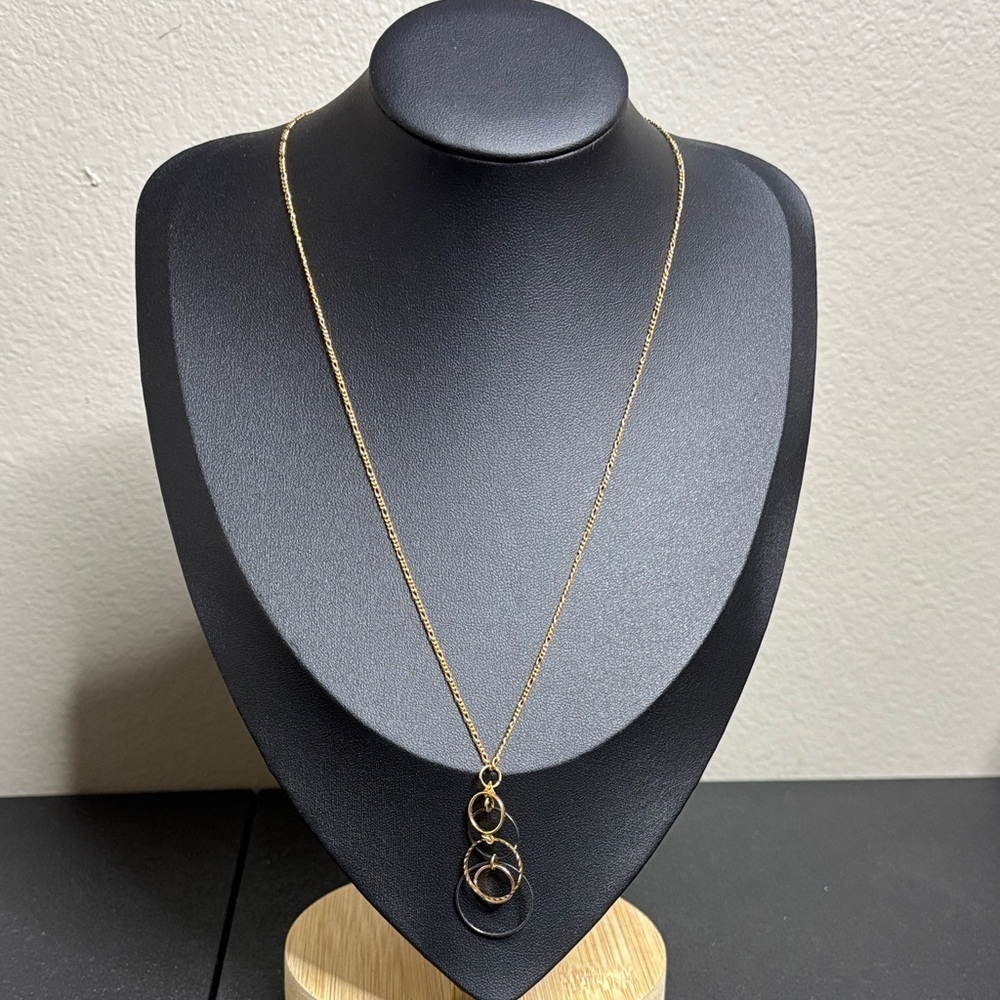 Dainty Signed Gold Gunmetal Hoop Pendant Necklace